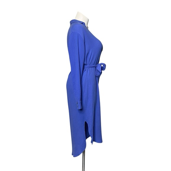 magaschoni Gauze Midi Dress‎ Women Sz M 100% Organic Cotton Belted Button Front - Picture 3 of 10